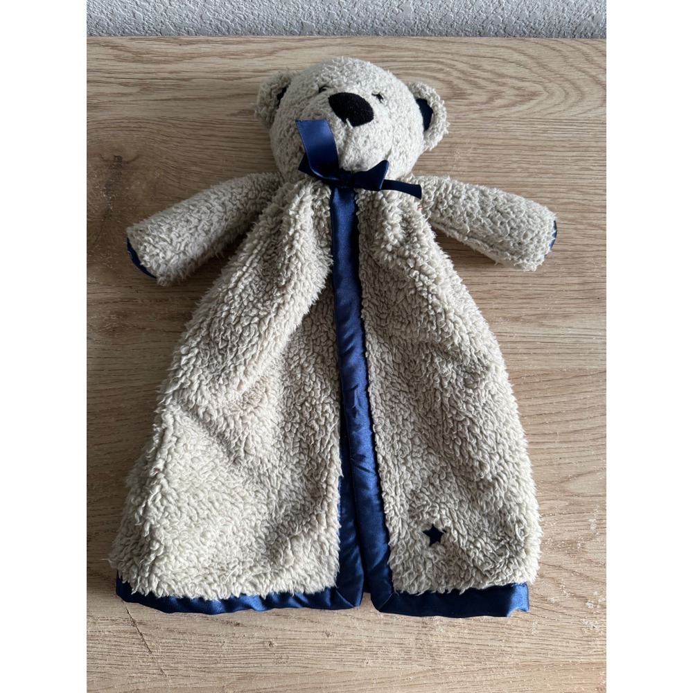 Scentsy Buddy Blankie Bear Sherpa Plush Security Blanket Navy Blue Satin Lovey